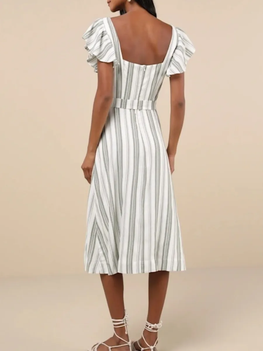 Tied Waist Striped Dress