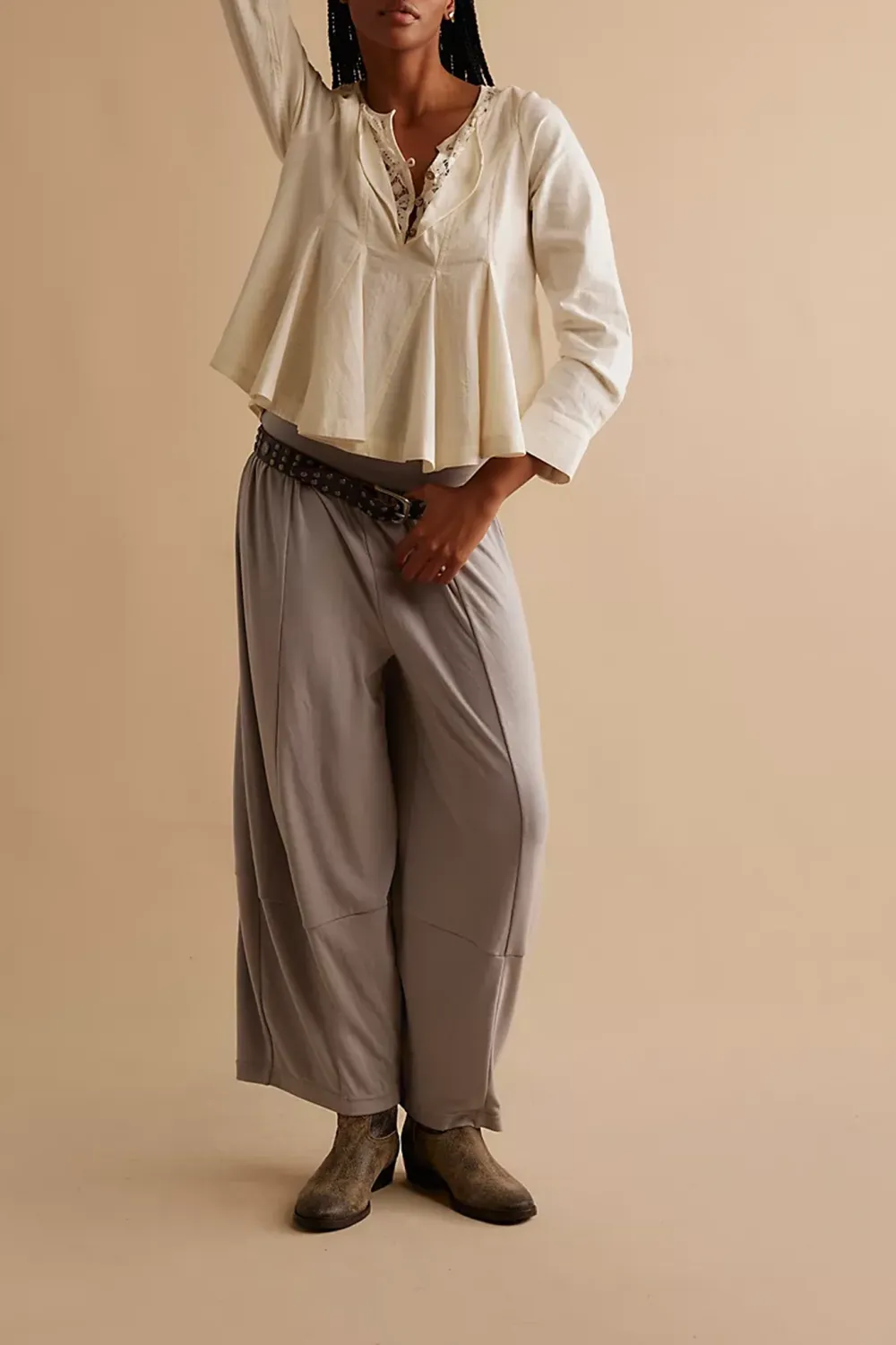 High Waist Elastic Waistband Pants