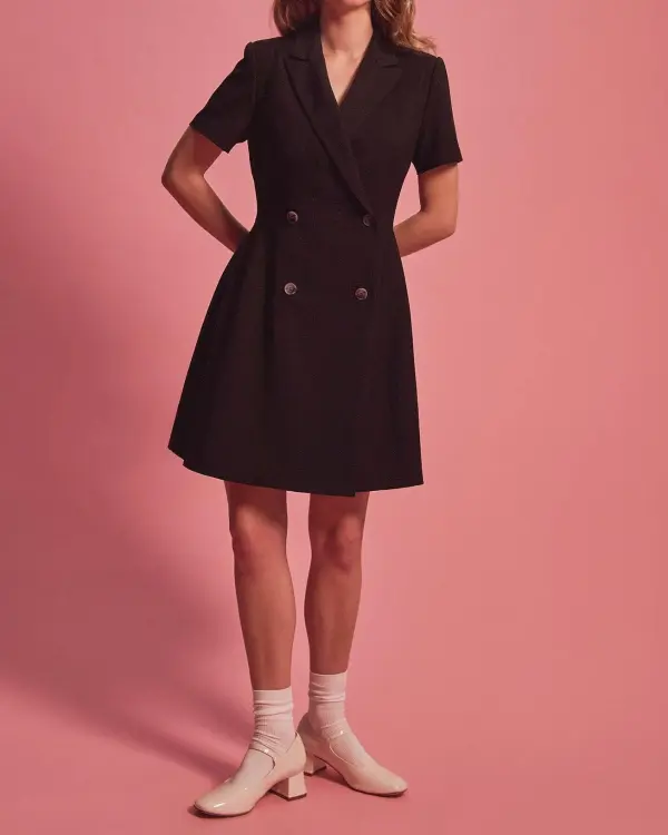 A-line Silhouette Suit Dress -Black