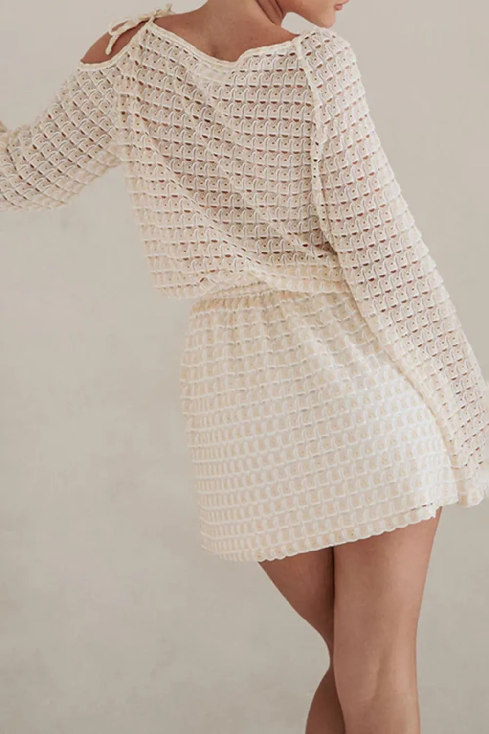 Off Shoulder Textured Long Sleeve Mini Dress