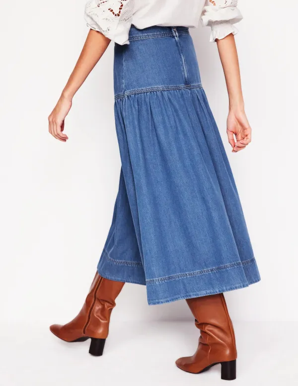 Detail Denim Midi Skirt