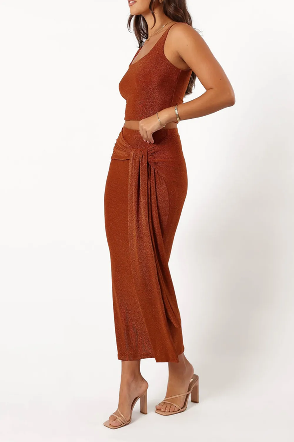 BRONZE SLIM FIT LONG SKIRT