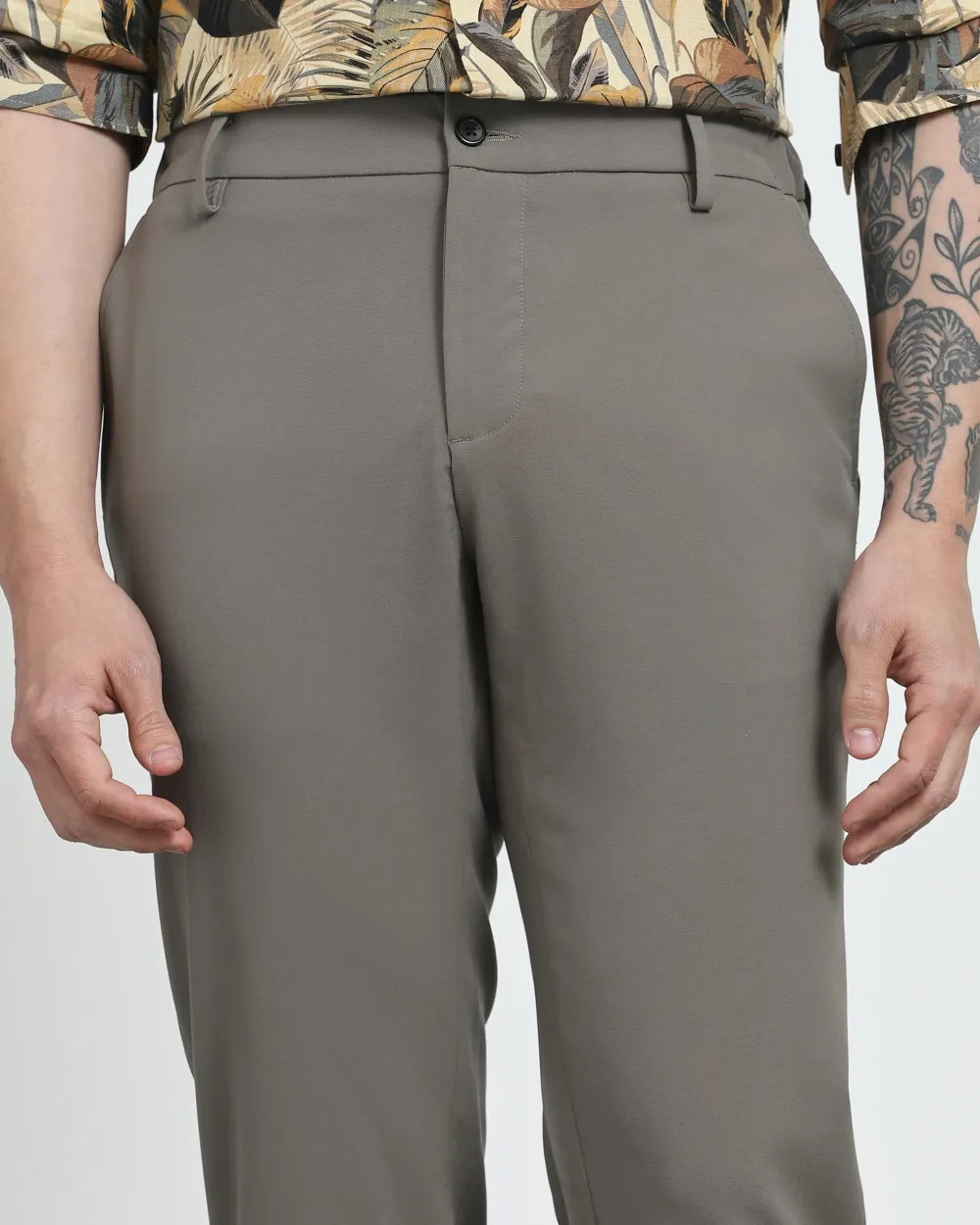 Classic Versatile Soft Slim-Fit Straight-Leg Stone Trousers