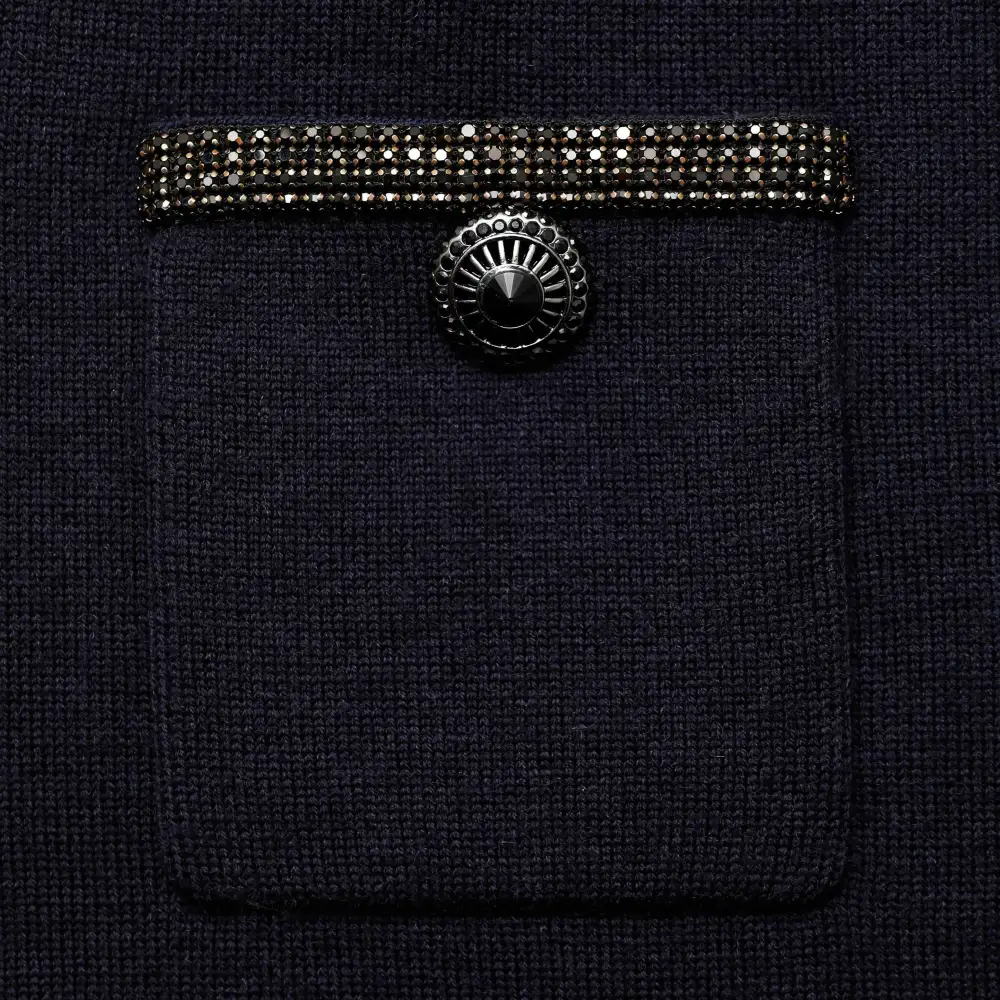 Navy Embellished Knit Midi Skirt