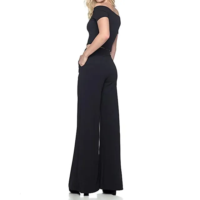Women's Dress Wide Leg Pants Bootcut Flare Full Length Pocket Baggy Micro-elastic Mid Waist Streetwear Casual Casual Weekend Black White S M Summer Spring & Fall