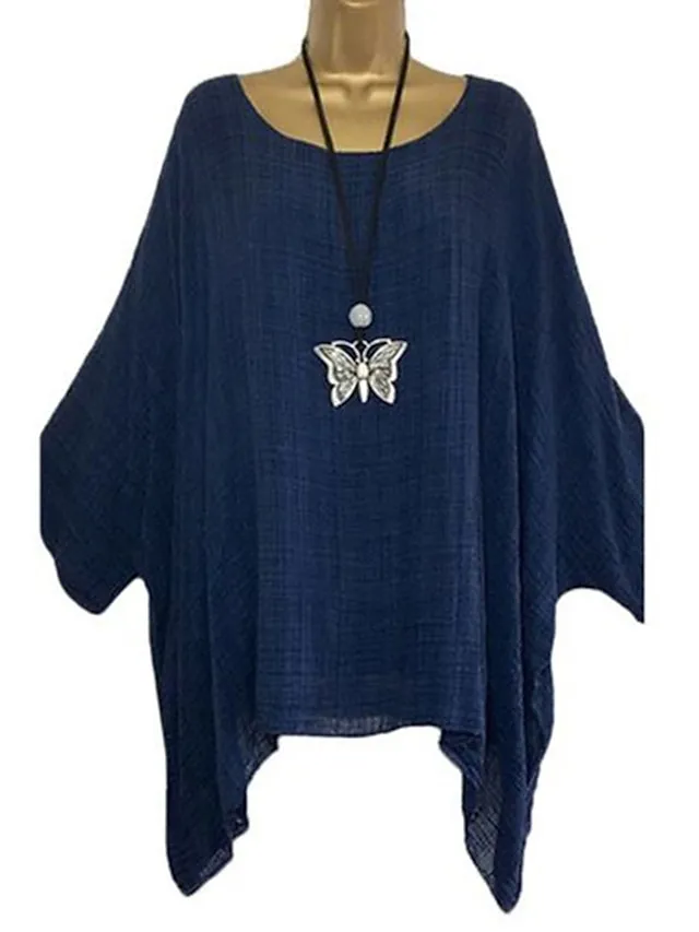 Women's Plus Size Shirt Blouse Black White Pink Plain Asymmetric 3/4 Length Sleeve Daily Vacation Going out Streetwear Daily Casual Boat Neck Regular Fit Spring Fall Fall & Winter