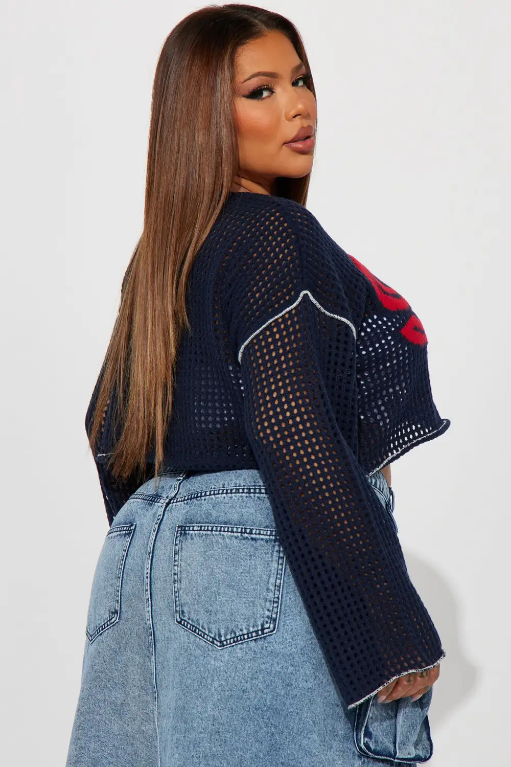 Varsity Crochet Sweater - Navy/Red