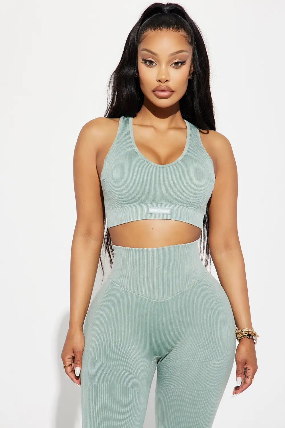Sadie Washed Ribbed Seamless Active Sports Bra - Teal