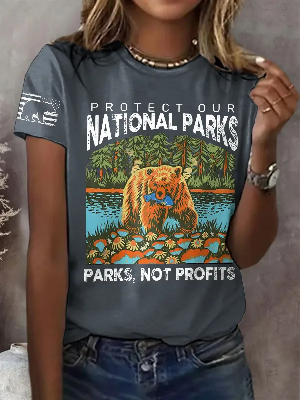 Women'S Support National Parks Print Round Neck T-Shirt