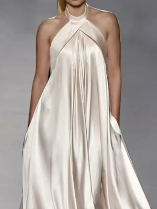 Loose Sleeveless Solid Color Halter-Neck Maxi Dresses