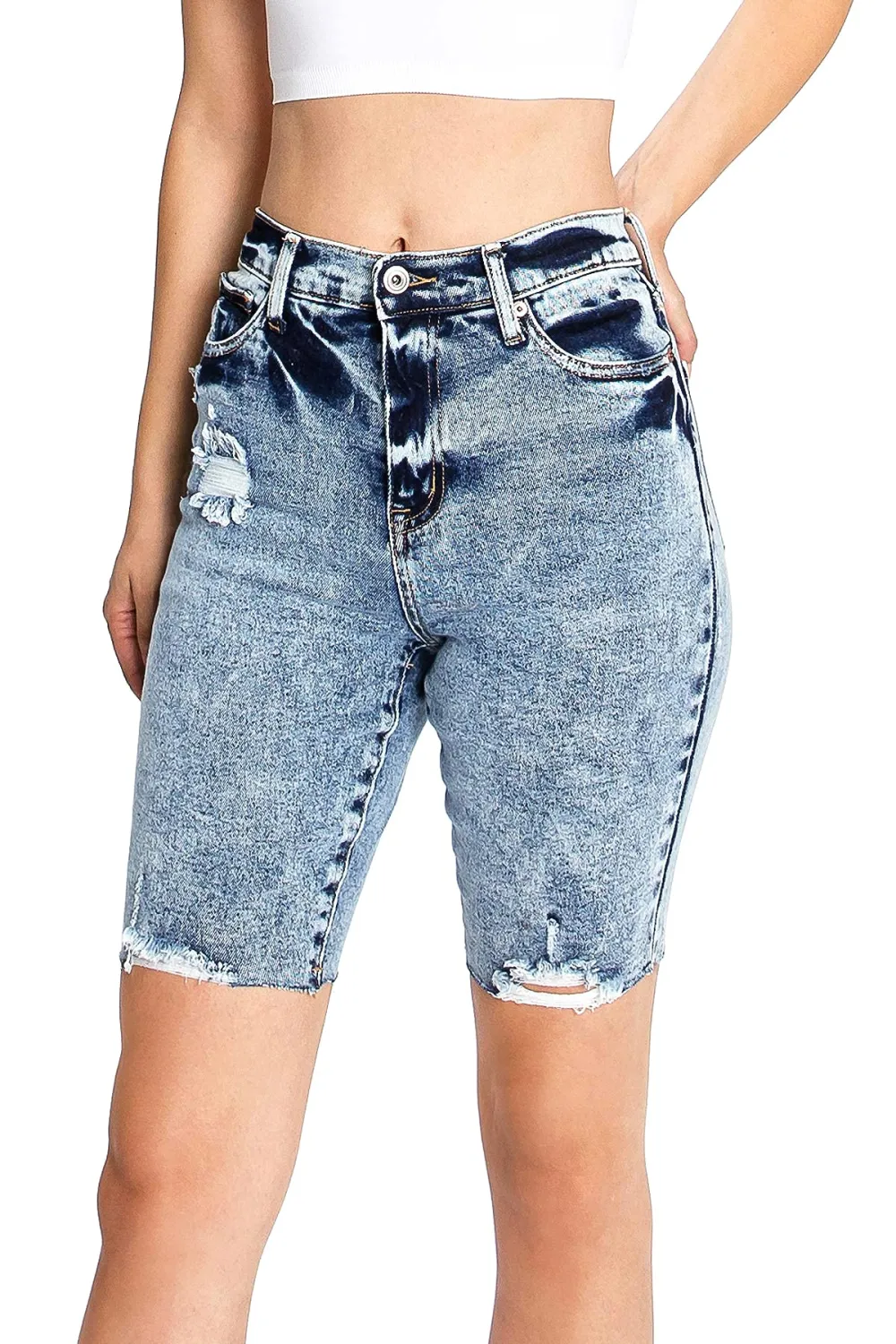 Medium Blue Cut - Off Bermuda Shorts