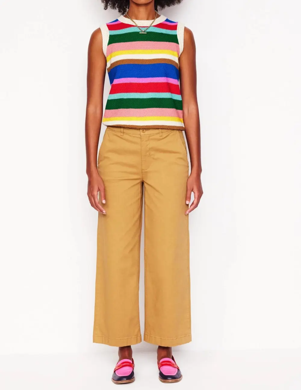 Colorful Stripes Crochet Trim Tank