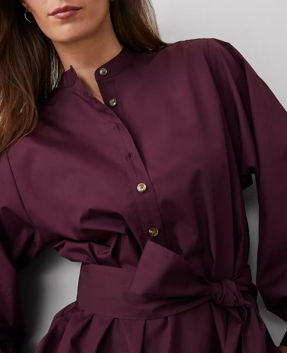 Cotton Stand Collar Shift Dress