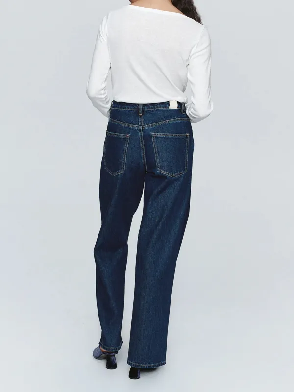 Casual Style Wide Leg Jean Washed Indigo
