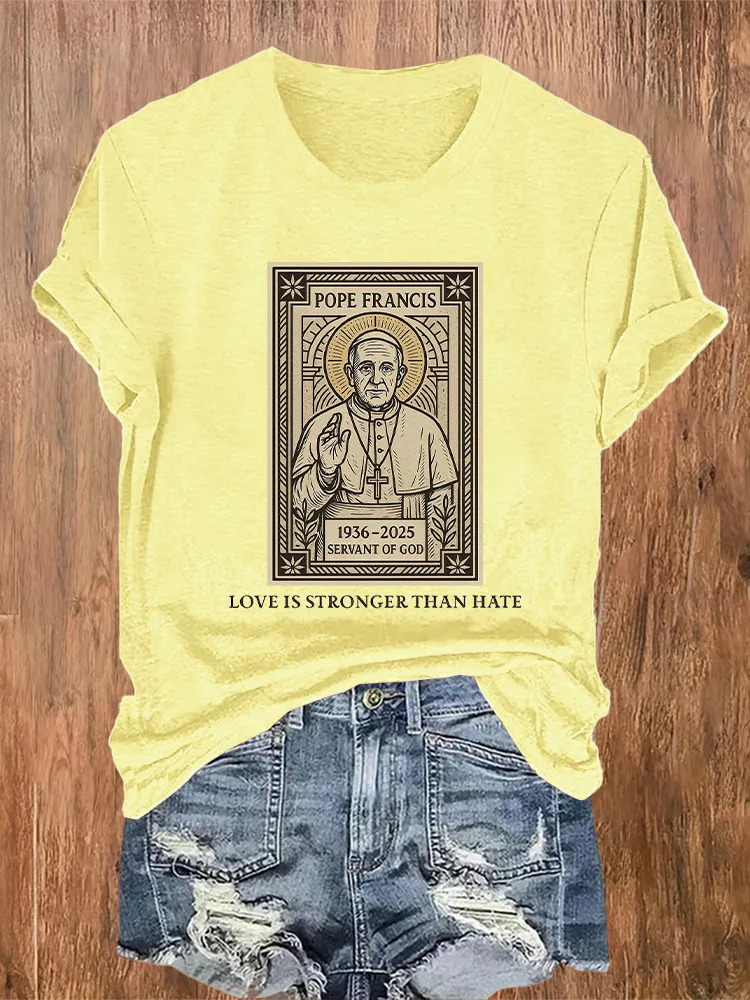 Women's 1936-2025 Servant Of God Love Is Stronger Than Hate Print Short Sleeve Round Neck Cotton T-Shirt