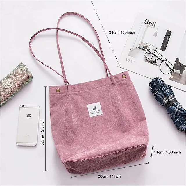 Men's Women's Kid's Tote Tote Sling Shoulder Bag Canvas Tote Bag Corduroy Shopping Daily Rivet Pattern Solid Color Floral Print Deep Purple zebra Wine Red