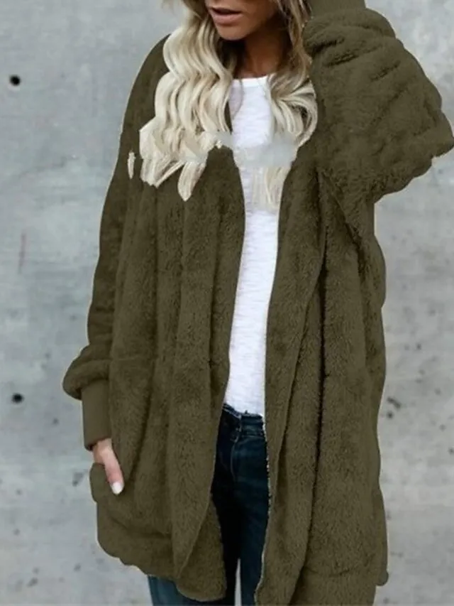 Women's Sherpa Jacket Fleece Teddy Coat Windproof Warm Maillard Home Daily Wear Vacation Going out Pocket Cardigan Hoodie Ordinary Modern Plush Solid Color Regular Fit Outerwear Long Sleeve