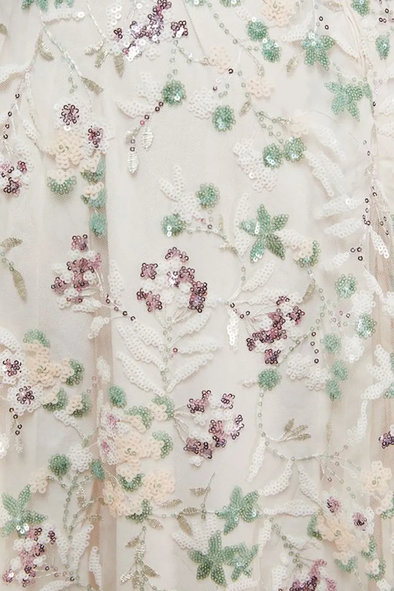 Ivory Hand Embellished V Neck Dress