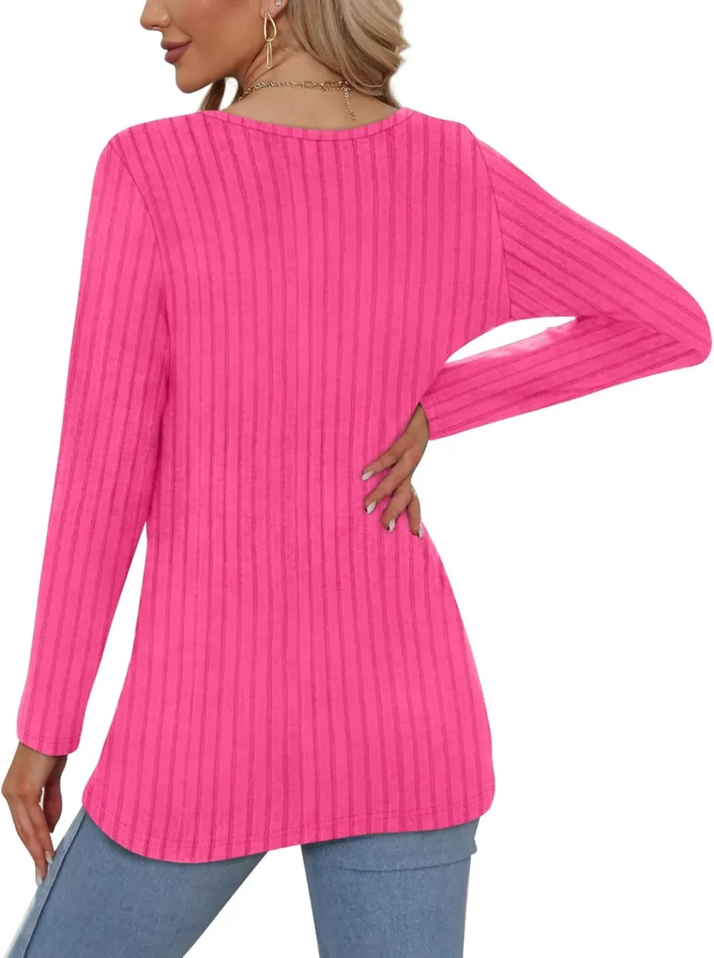 OFEEFAN Long Sleeve Shirts for Women Lightweight Crew Neck Casual Tunic Tops