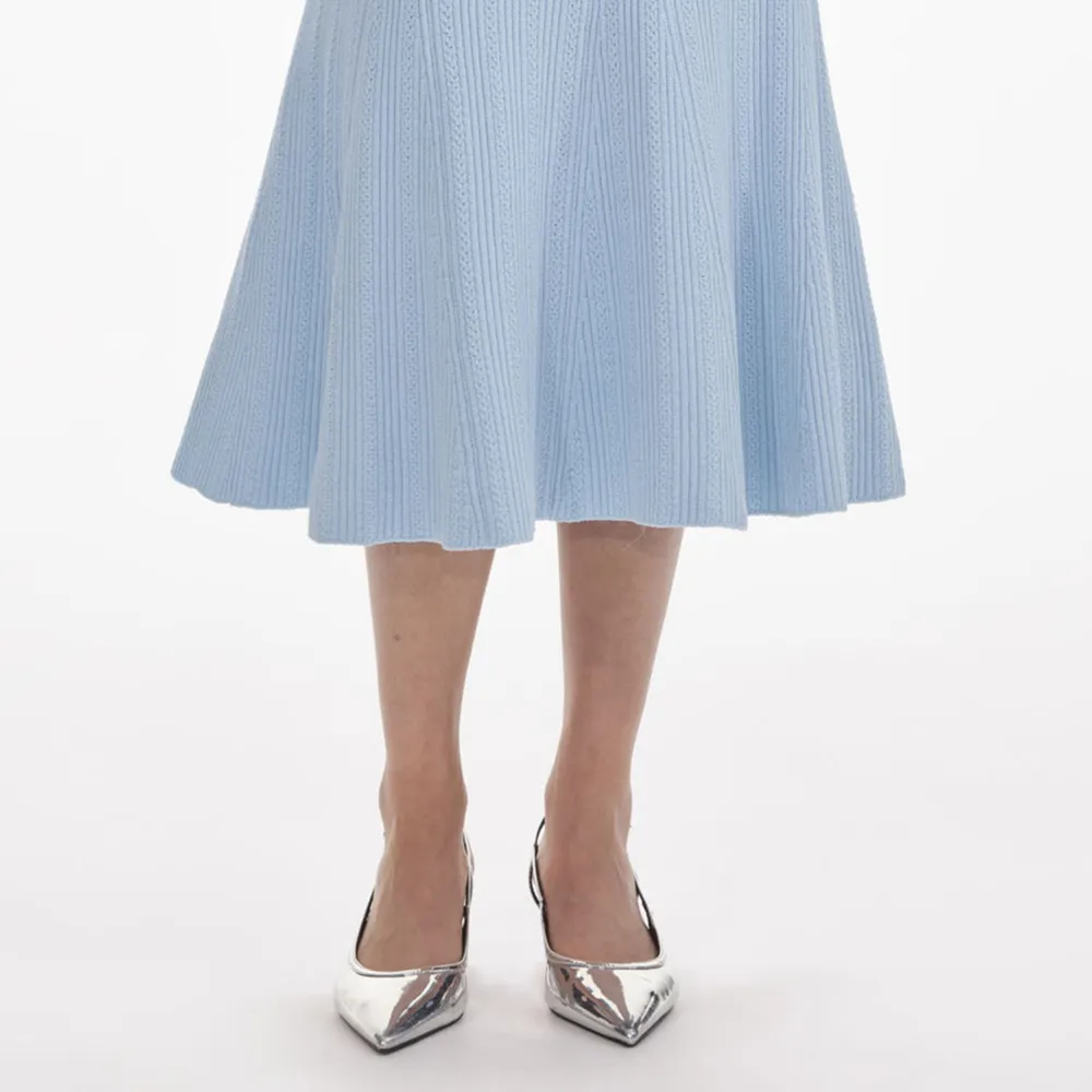 Blue Pointelle Knit Midi Dress