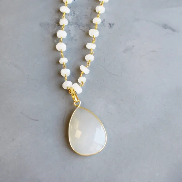 Long Necklace Moonstone Long Pendant Necklace Gold Necklace Long Stone Necklace Gemstone Statement Necklace Teardrop Long Layer Necklace