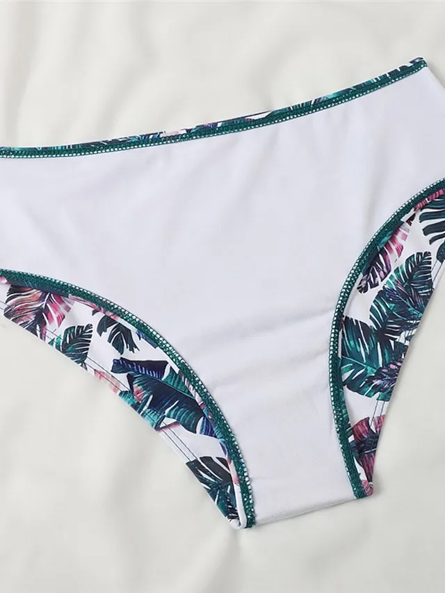 Women's Swimwear Bikini 2 Piece Normal Swimsuit 2 Piece Open Back Sexy Printing High Waisted Floral Leaves Black Yellow Navy Blue Royal Blue Blue Strap Bathing Suits Sexy Vacation Fashion