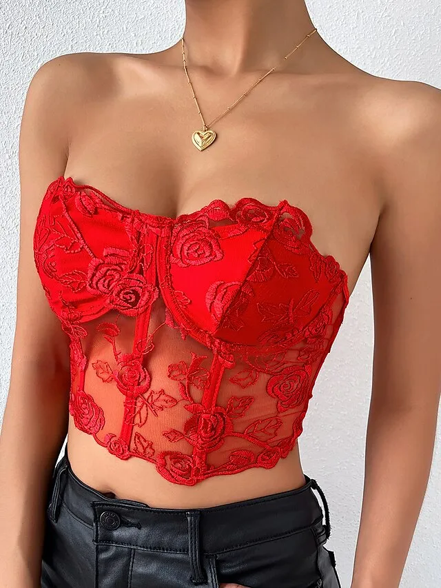 Corset Women's Corset Tops Prom Party & Evening Club Black White Red Sexy Underbust Corset Buckle Tummy Control Lace Summer Spring