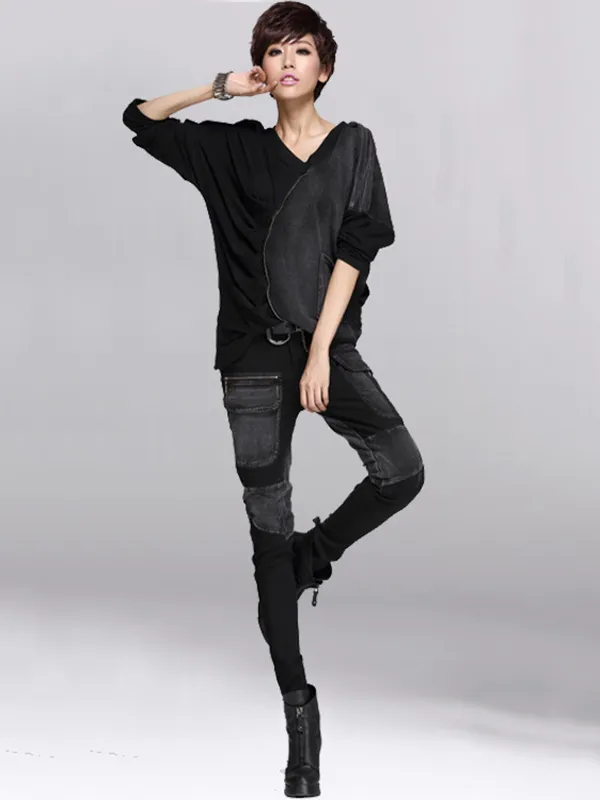 Multiple Zipper Casual Slimming Jeans Harem Pants