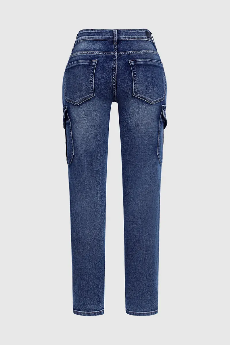 Flap Pocket Low Waist Skinny Cargo Jeans