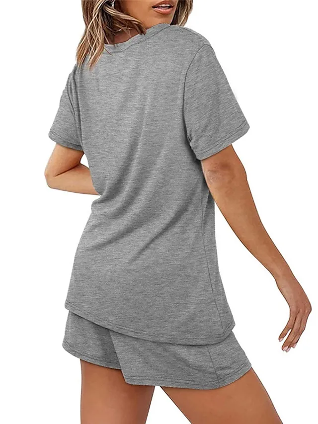 Women's Loungewear Sets Nighty 2 Pieces Pure Color Simple Comfort Home Street Cotton Crew Neck Short Sleeve T shirt Tee Shorts Spring Summer Green Blue