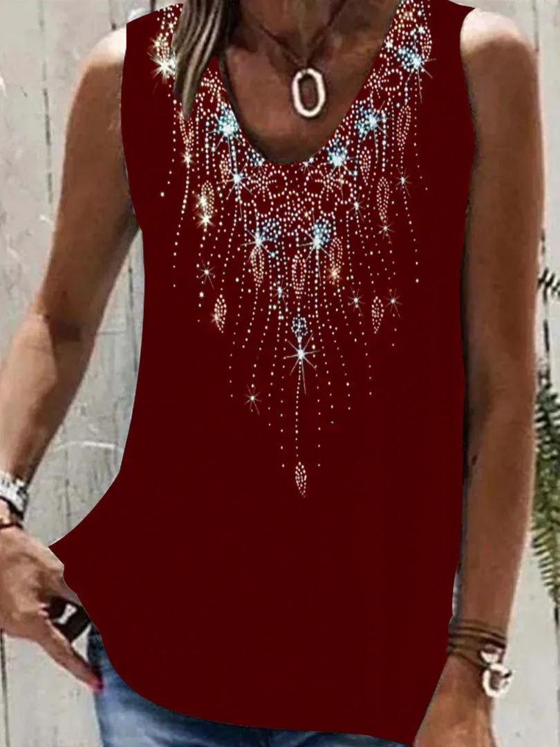 Women Sleeveless V-neck Graphic Printed Top