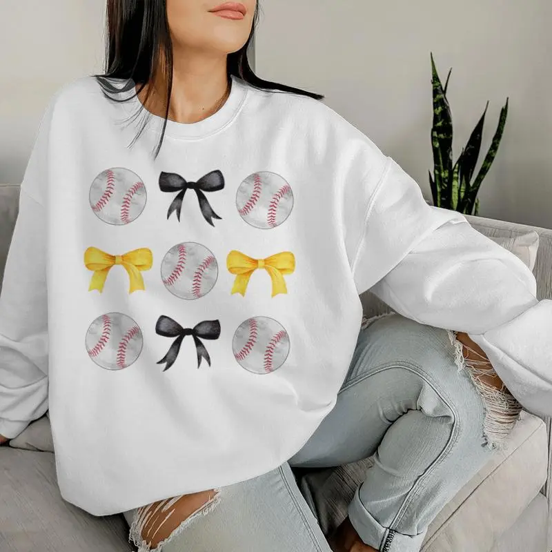 Baseballs Black & Yellow Bows Ball Mom School Pride Women Sweatshirt