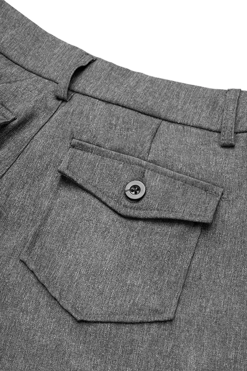 Solid Flap Pocket Button Up Mid Rise Straight Leg Pants