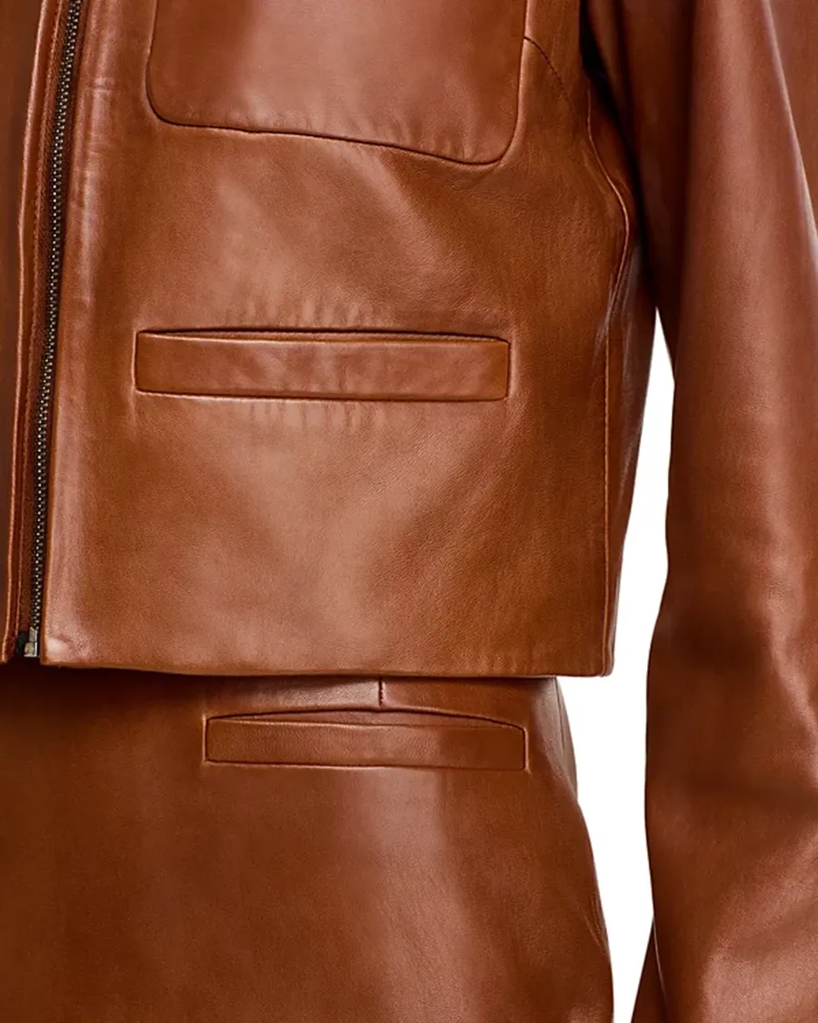 Long Sleeves Round Neck Leather Jacket