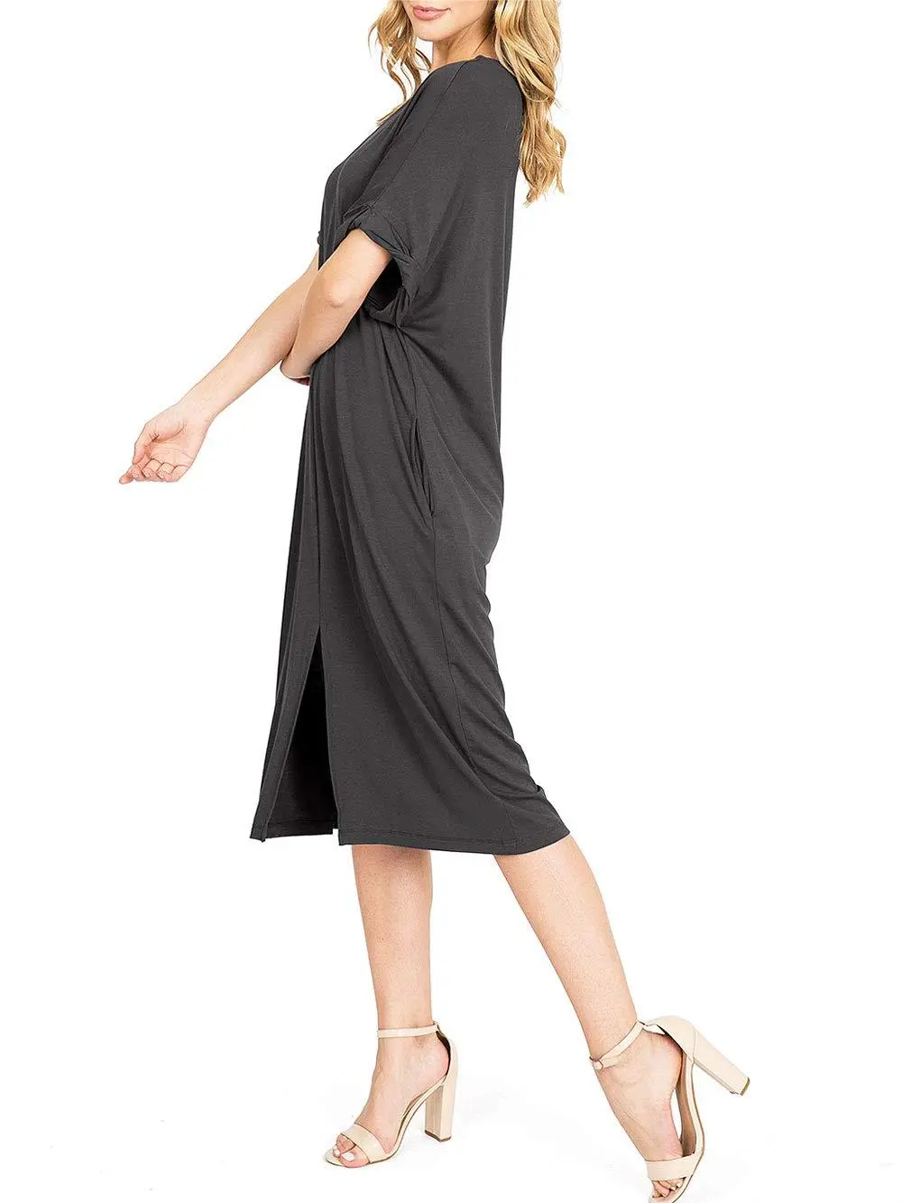 Pocketed V-Neck Midi Dress