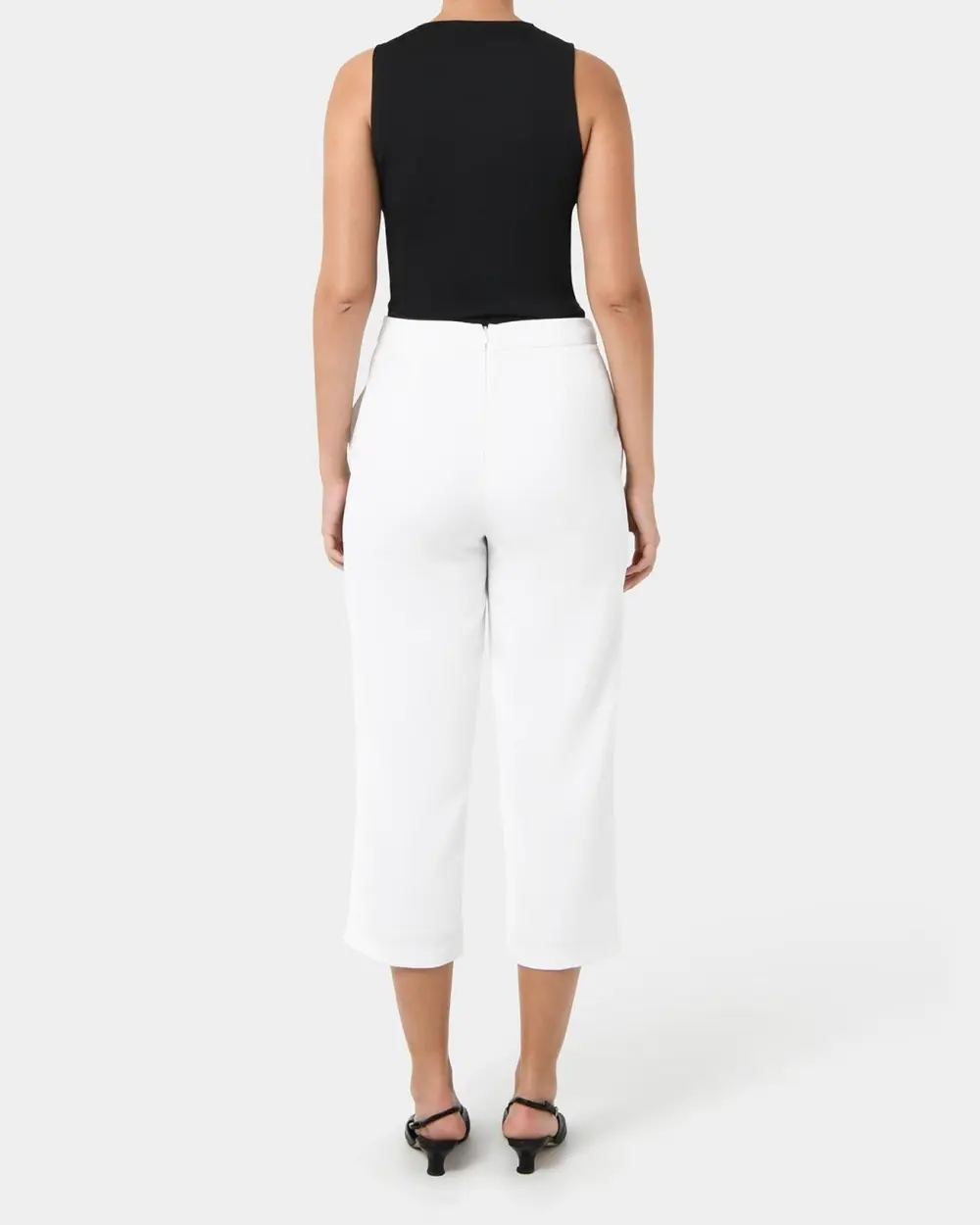 Straight Wide Leg High-Waist Culotte -Lvory