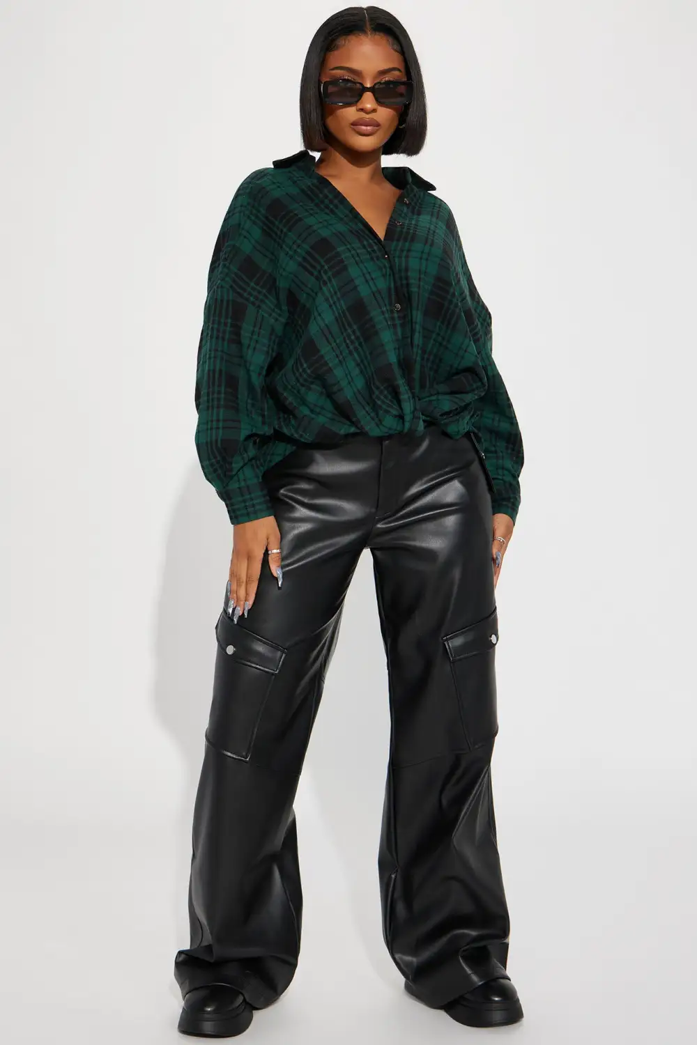 Maeve Twist Front Plaid Shirt - Hunter