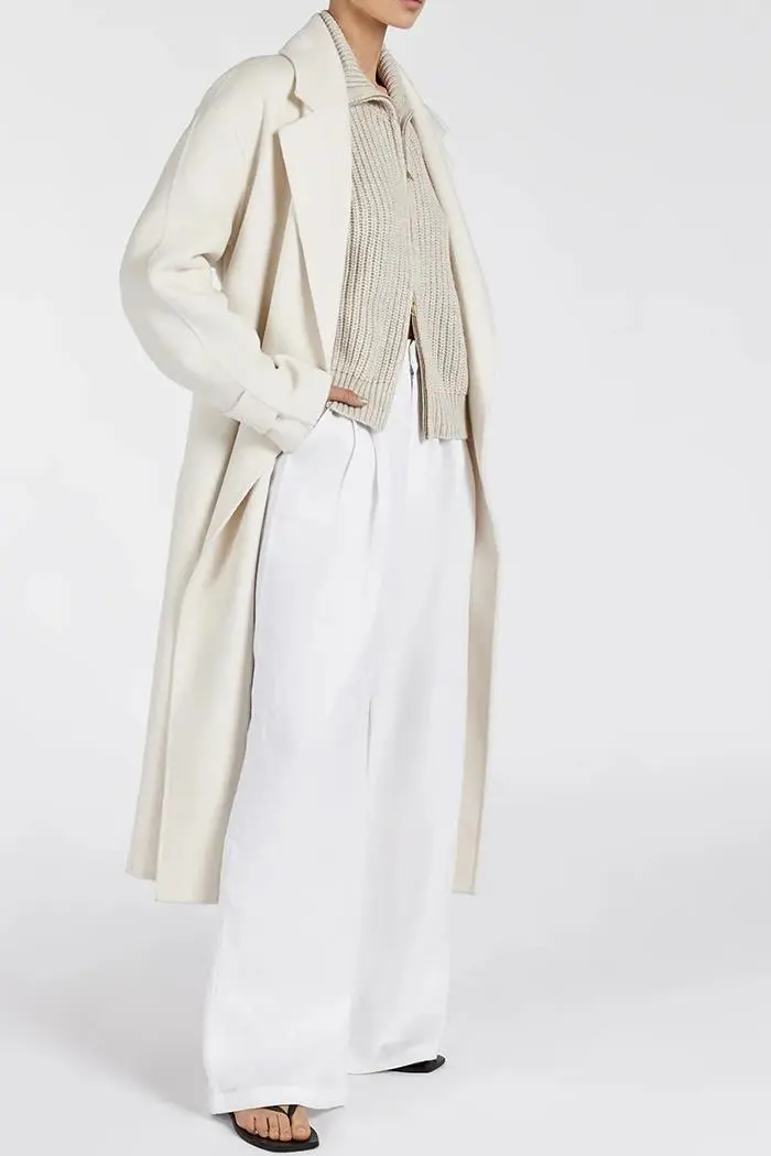 CREAM WOOL WRAP COAT