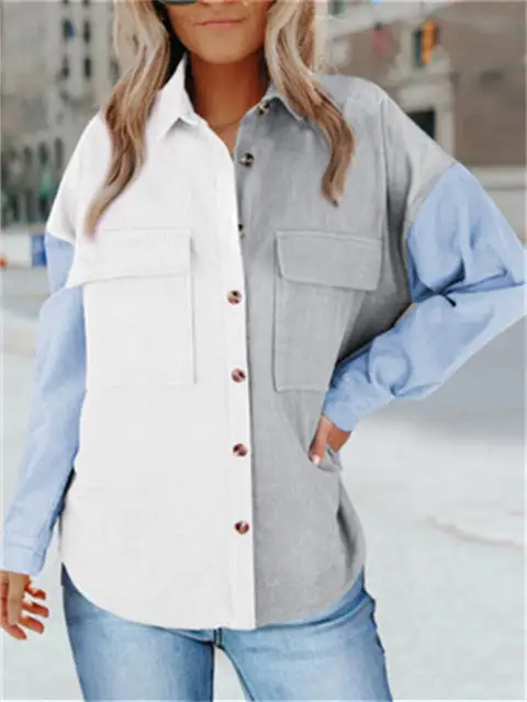 Color Block Buttons Shirt With Pockets