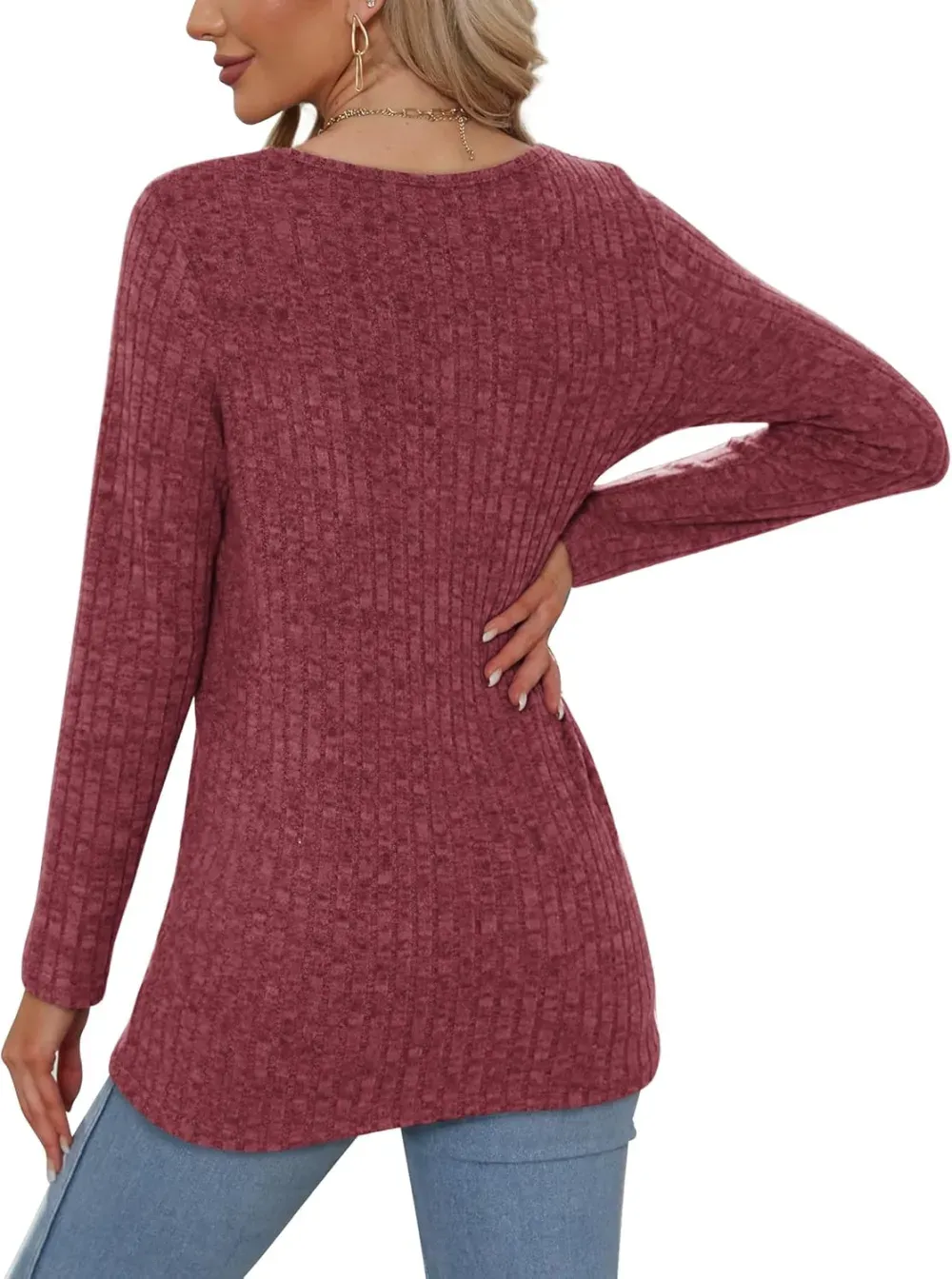 OFEEFAN Long Sleeve Shirts for Women Lightweight Crew Neck Casual Tunic Tops