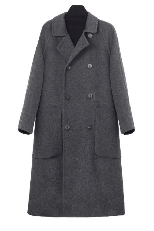 Hepburn Style Single Buckle Lapel Long Coat
