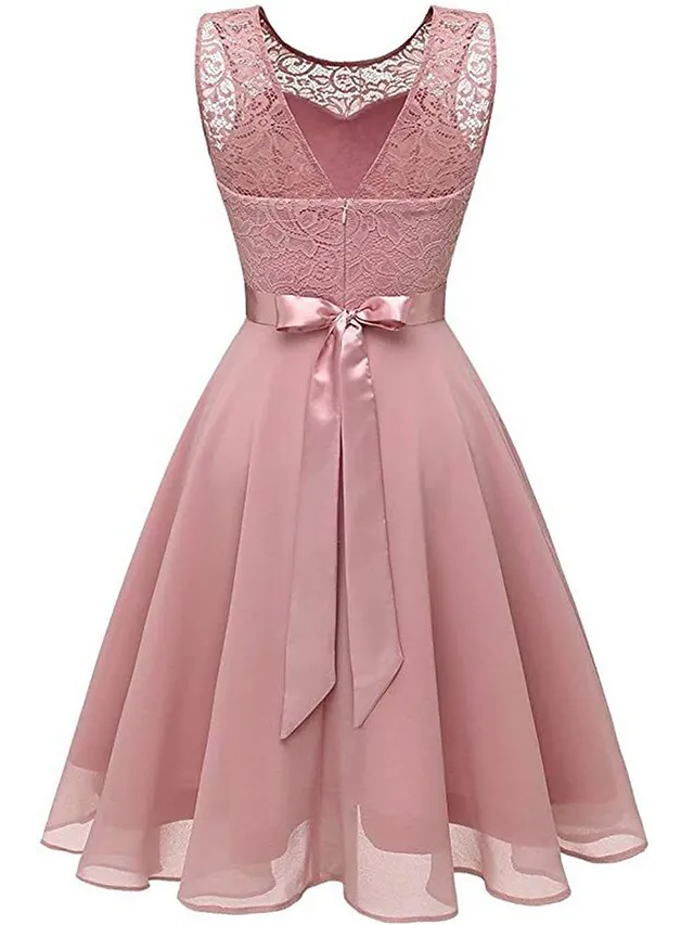 Women‘s Party Dress Lace Dress Knee Length Dress Pink Red Wine Dark Blue Red White Black Sleeveless Pure Color Lace Spring Summer Crew Neck Elegant 2022 XS S M L XL XXL XXXL