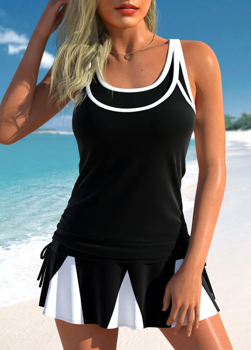 Circular Ring Mid Waisted Paisley Print Tankini Set