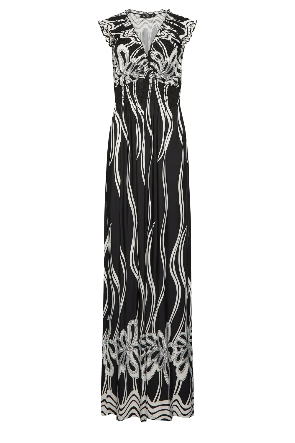 LTS Tall Black Monochrome Floral Maxi Dress