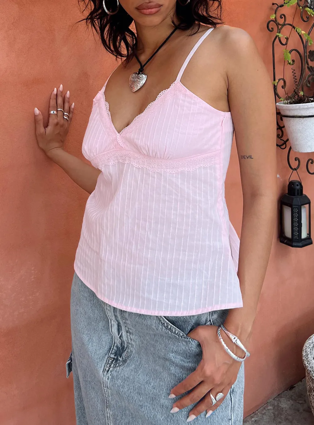 V-Neck Black Lace Trimmed Cami