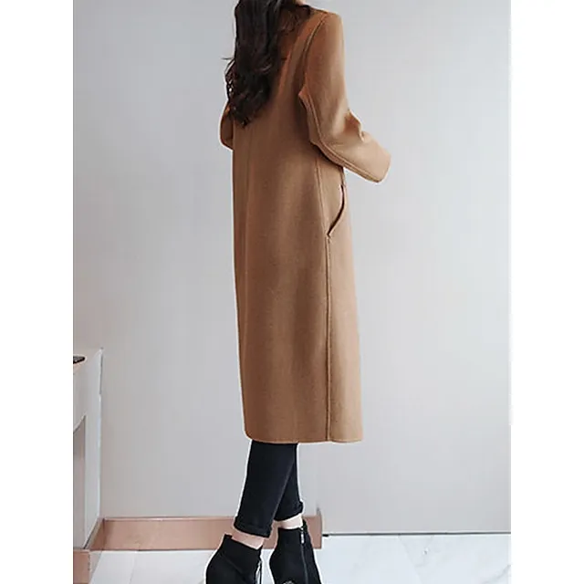 Women's Winter Coat Long Overcoat Double  Breasted Lapel Pea Coat Thermal Warm Windproof Trench Coat Stylish Contemporary Modern Jacket Long Sleeve with Pockets Black Yellow Red