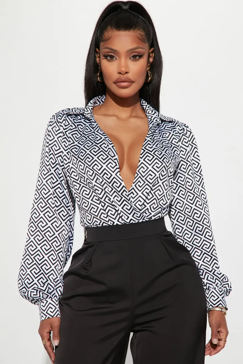 Fashionably Late Satin Bodysuit - Black/White