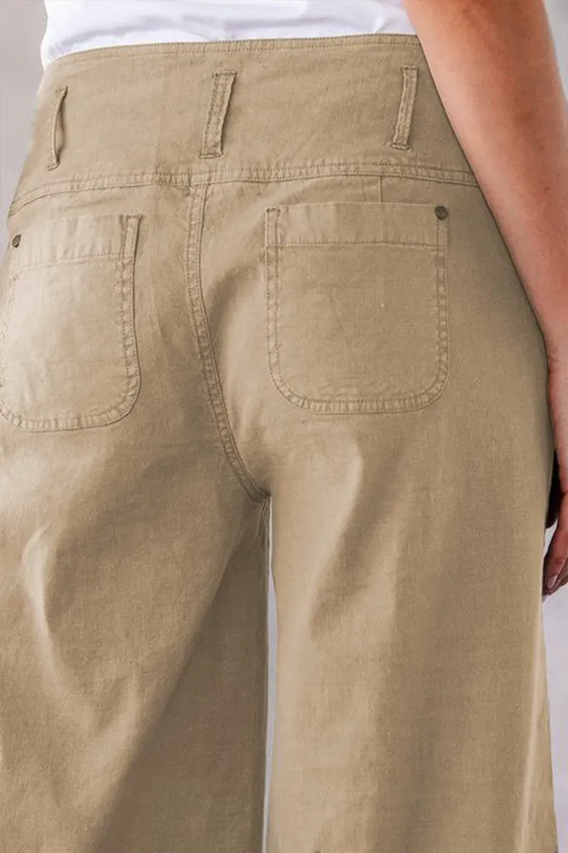 Solid Button Up Wide Leg Crop Jeans