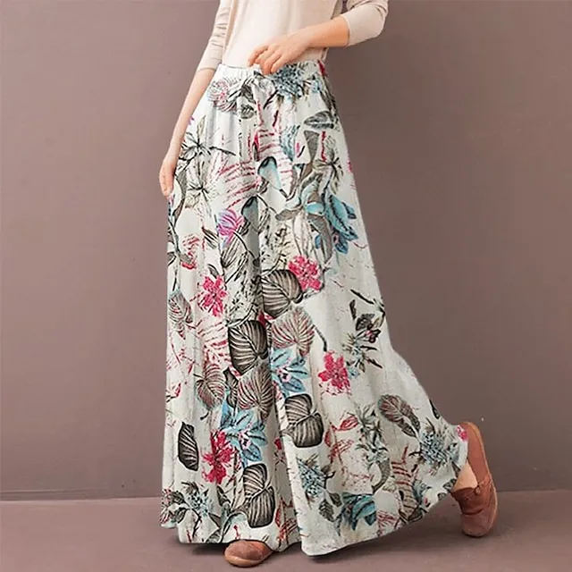 Women's Culottes Wide Leg Gauchos Pants Trousers Full Length Side Pockets Baggy Mid Waist Fashion Casual Weekend Yellow Red S M Summer Spring &  Fall
