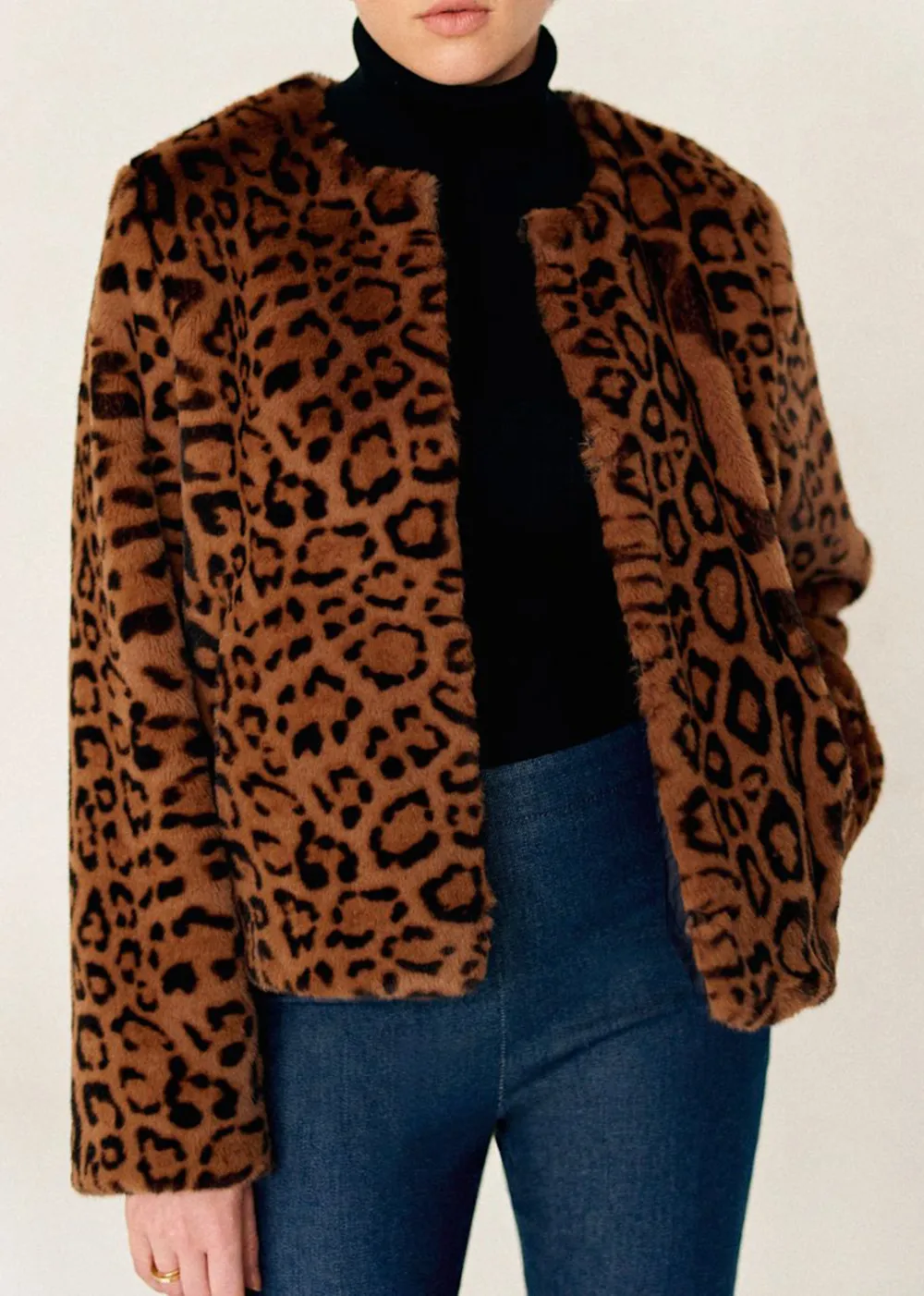 Leopard Print Faux Fur Short Coat